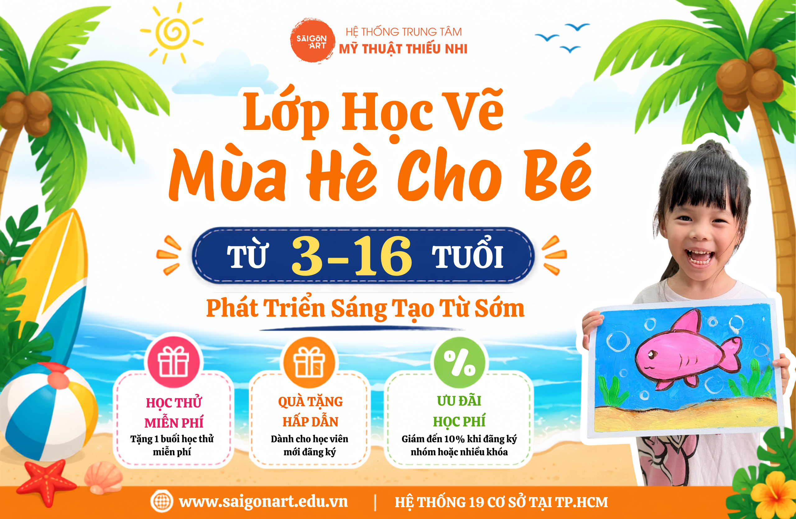 Lớp Học Vẽ Mùa Hè Cho Bé Từ 3-16 Tuổi | Phát Triển Sáng Tạo Từ Sớm