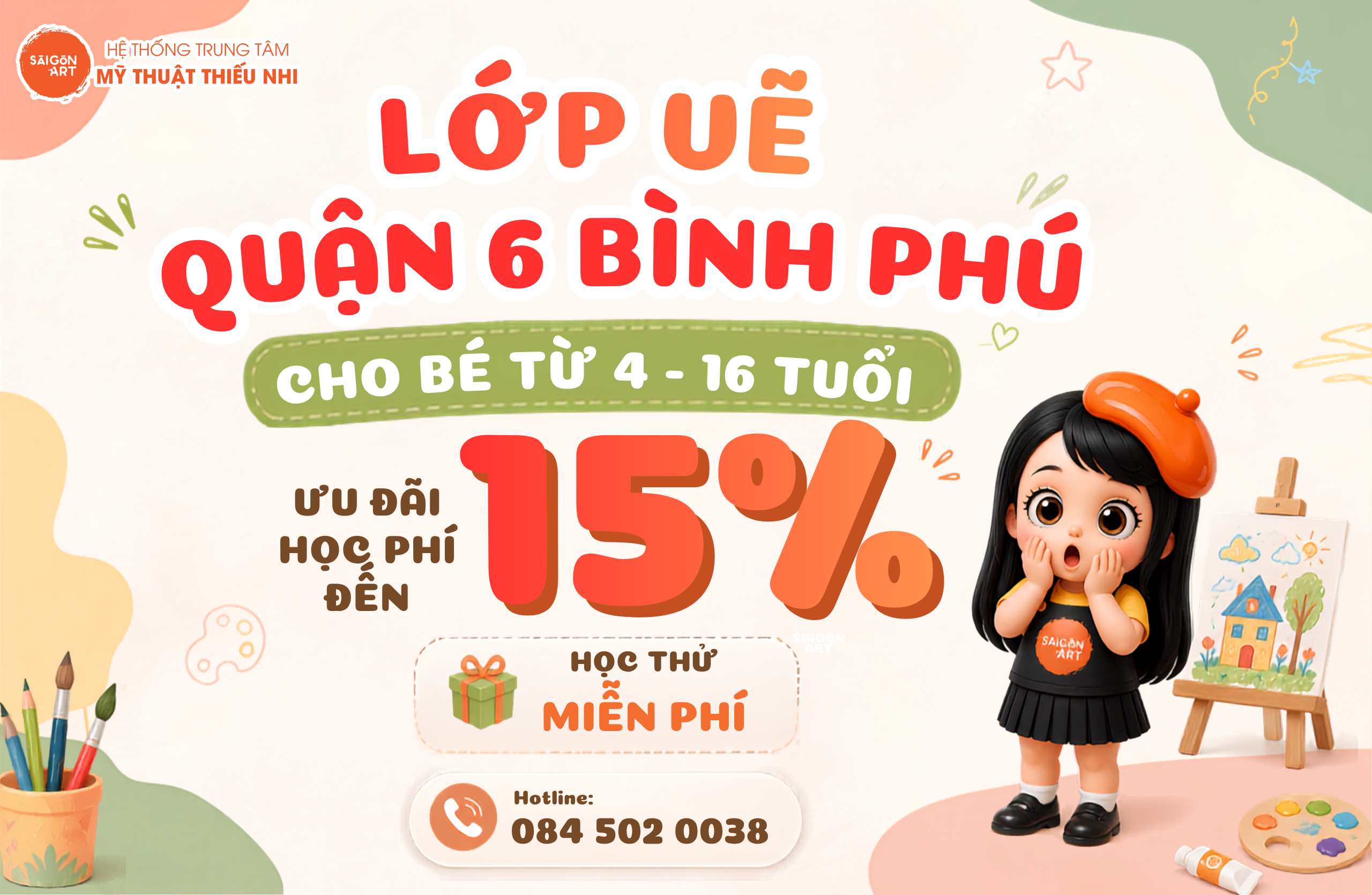 Lớp Vẽ Quận 6 Bình Phú Cho Bé Từ 4 - 16 Tuổi | Ưu Đãi Học Phí Đến 15%