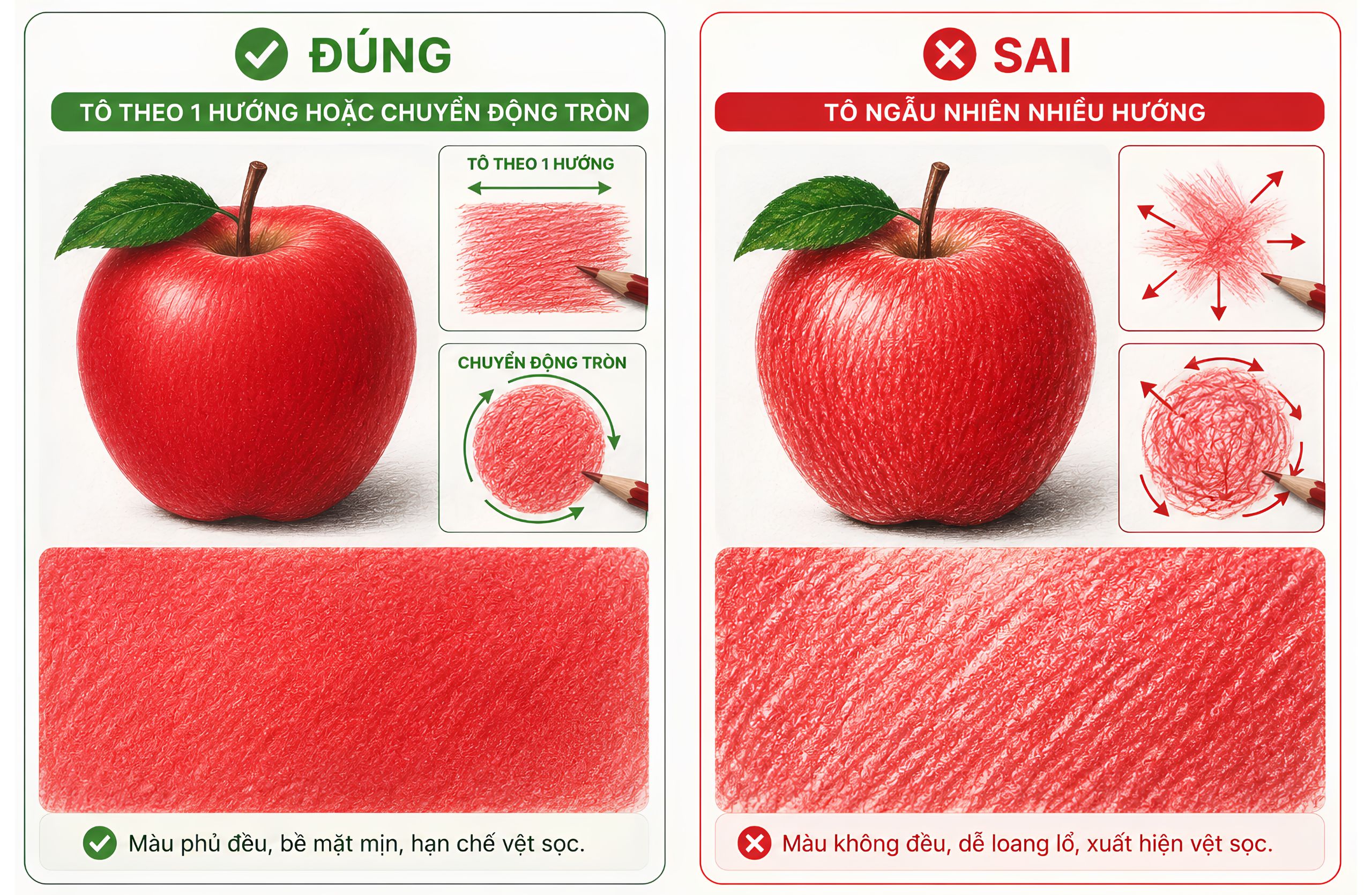 7 Kỹ Thuật Đánh Bóng Chì Màu Giúp Bài Vẽ Mịn Và Có Chiều Sâu - tô nàu theo 1 hướng hoặc chuyển động tròn