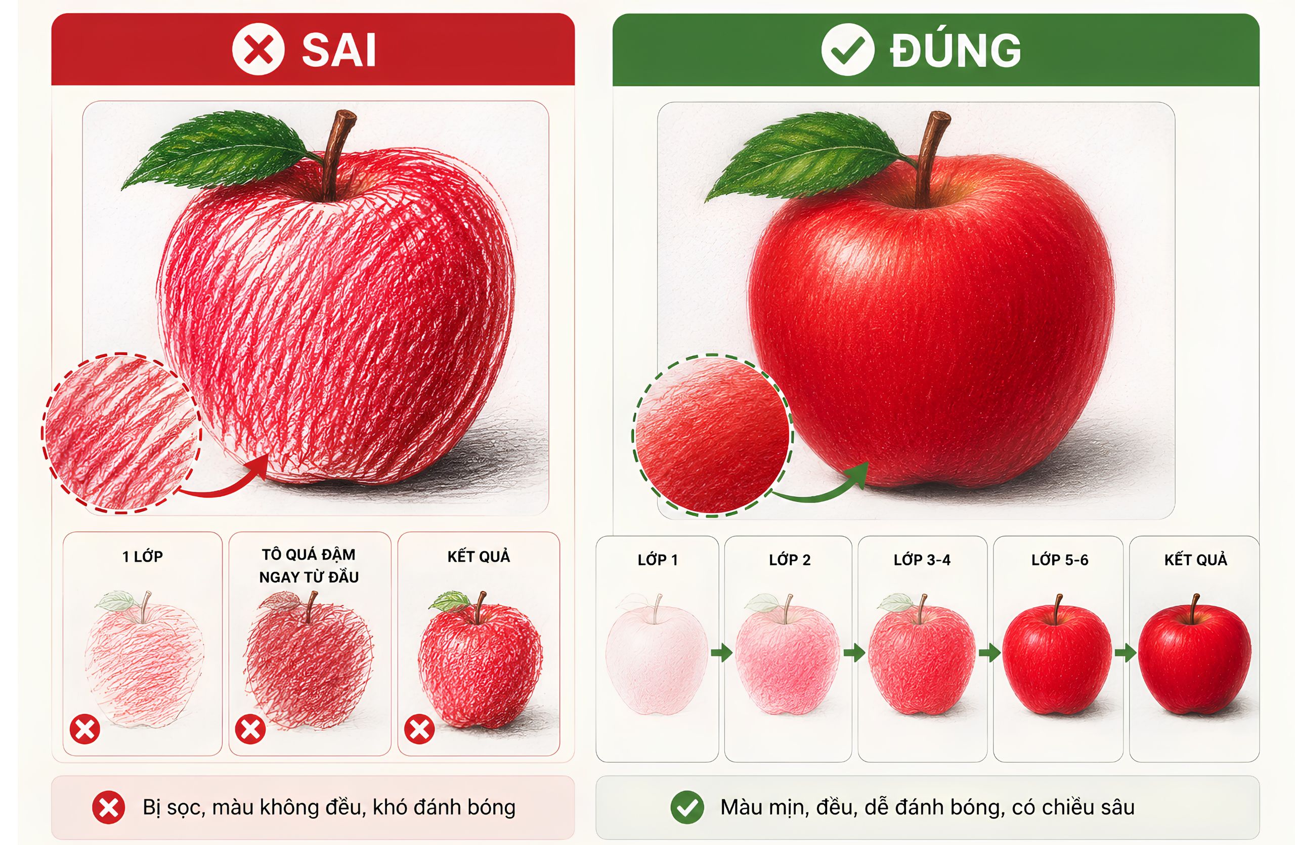 7 Kỹ Thuật Đánh Bóng Chì Màu Giúp Bài Vẽ Mịn Và Có Chiều Sâu - chồng nhiều lớp màu mỏng