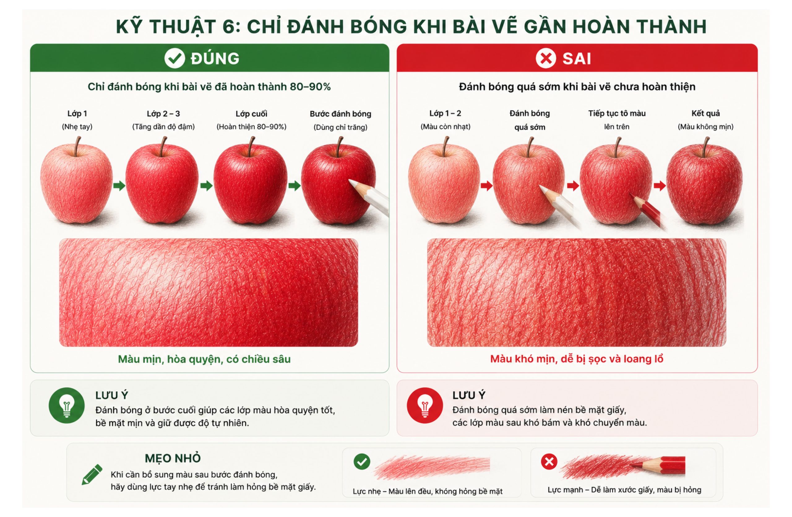 7 Kỹ Thuật Đánh Bóng Chì Màu Giúp Bài Vẽ Mịn Và Có Chiều Sâu - chỉ đánh bóng khi bài vẽ gần hoàn thành